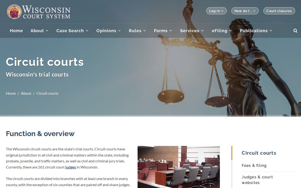 Wisconsin Circuit Court structure for Kenosha County criminal court cases