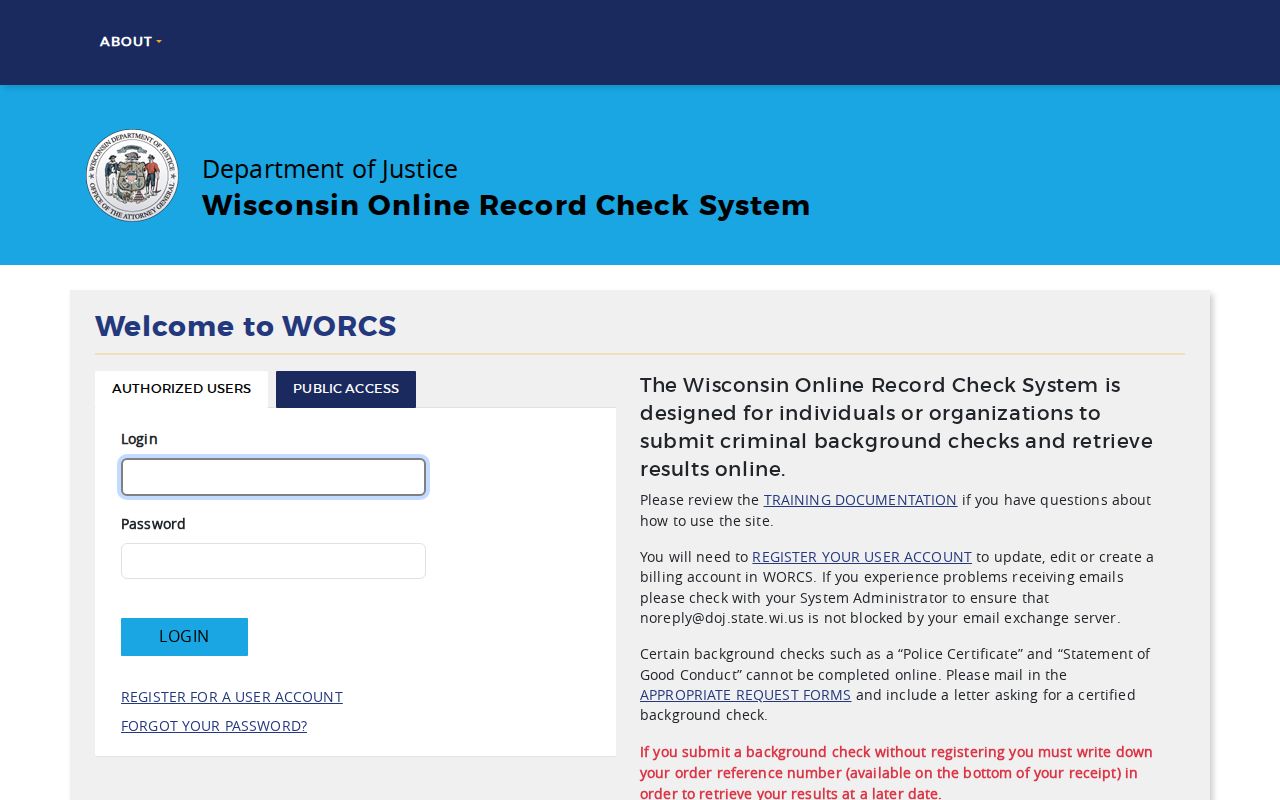 Kenosha County criminal history WORCS record check portal