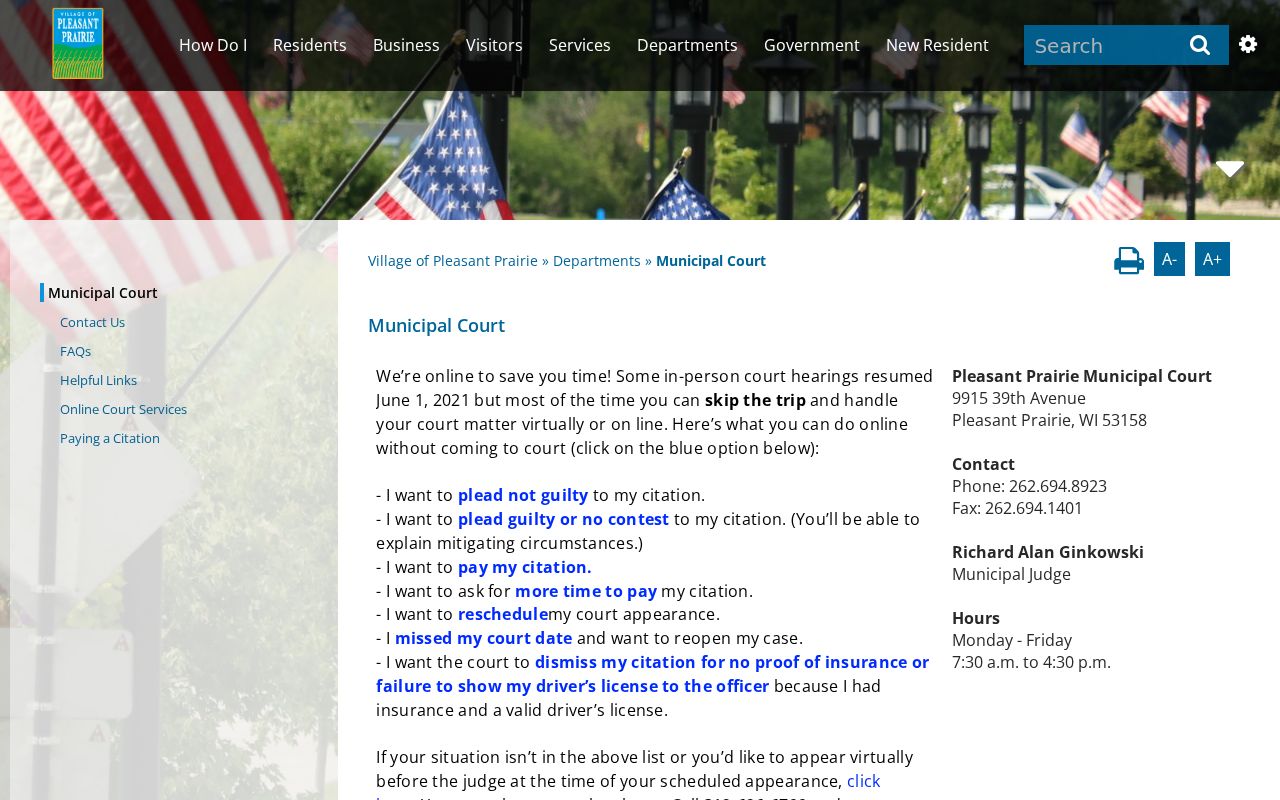 Pleasant Prairie Municipal Court criminal records in Kenosha County